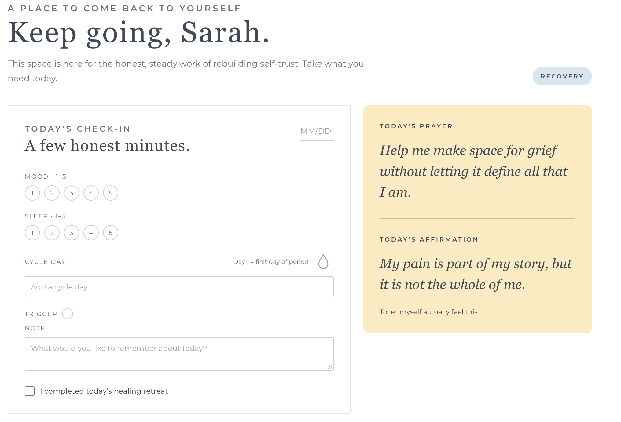 Daily check-in inside the Charity Craig coaching portal