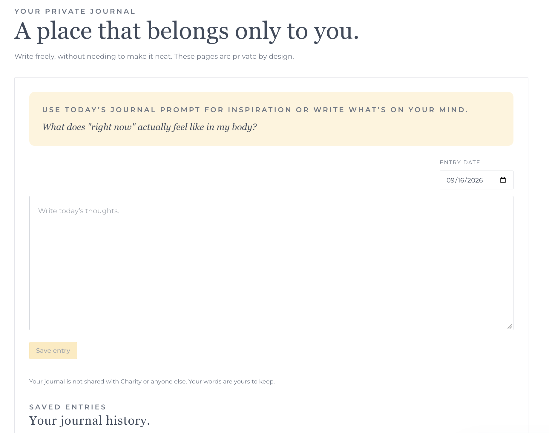 Digital journal inside the Charity Craig coaching portal